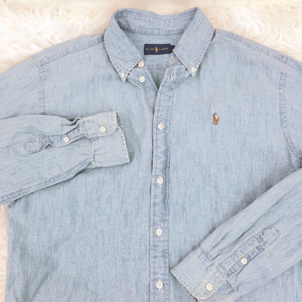Ralph Lauren Denim Shirt Polo Horse Long Sleeve - Picture 1 of 7